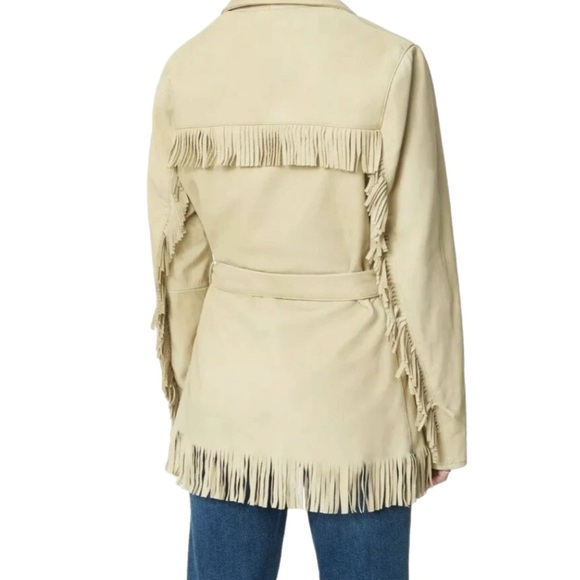 NWT $999 MSRP Joe's Jeans 100% Genuine Tan Leather Fringe Belted Jacket, Size M - Picture 2 of 15